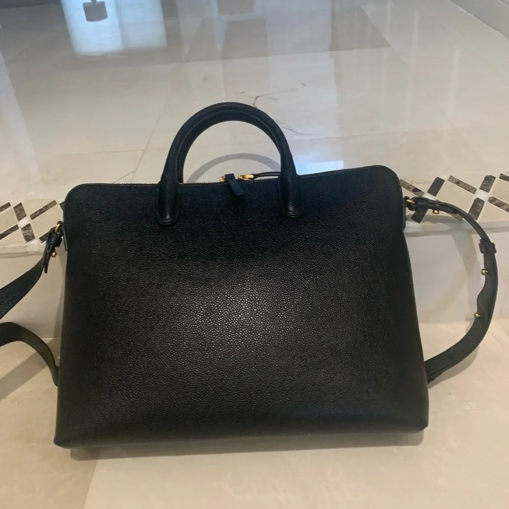 THOM BROWNE Black Pebble Grain Briefcase